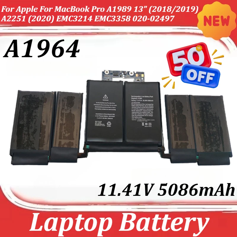 11.41V 5086mAh A1964 for Apple for MacBook Pro A1989 13" (2018/2019) A2251 (2020) EMC3214 EMC3358 020-02497 MR9Q2LL/A Battery
11.41V 5086mAh A1964 for Apple for MacBook Pro A1989 13" (2018/2019) A2251 (2020) EMC3214 EMC3358 020-02497 MR9Q2LL/A Battery