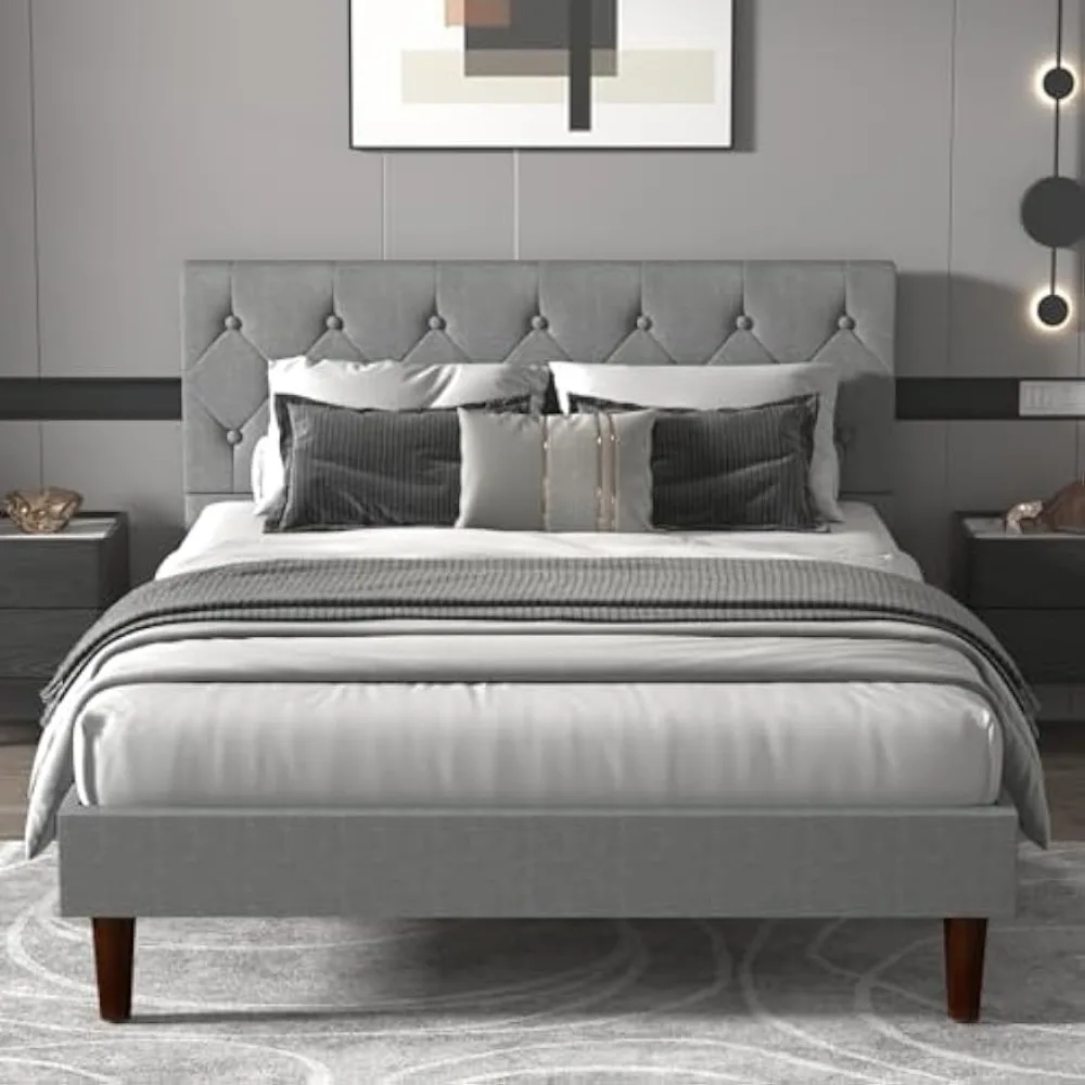 Queen Size Platform Bed Frame with Linen Upholstered Headboard, Strong Frame and Wooden Slats Support, No Box Spring Needed
Queen Size Platform Bed Frame with Linen Upholstered Headboard, Strong Frame and Wooden Slats Support, No Box Spring Needed