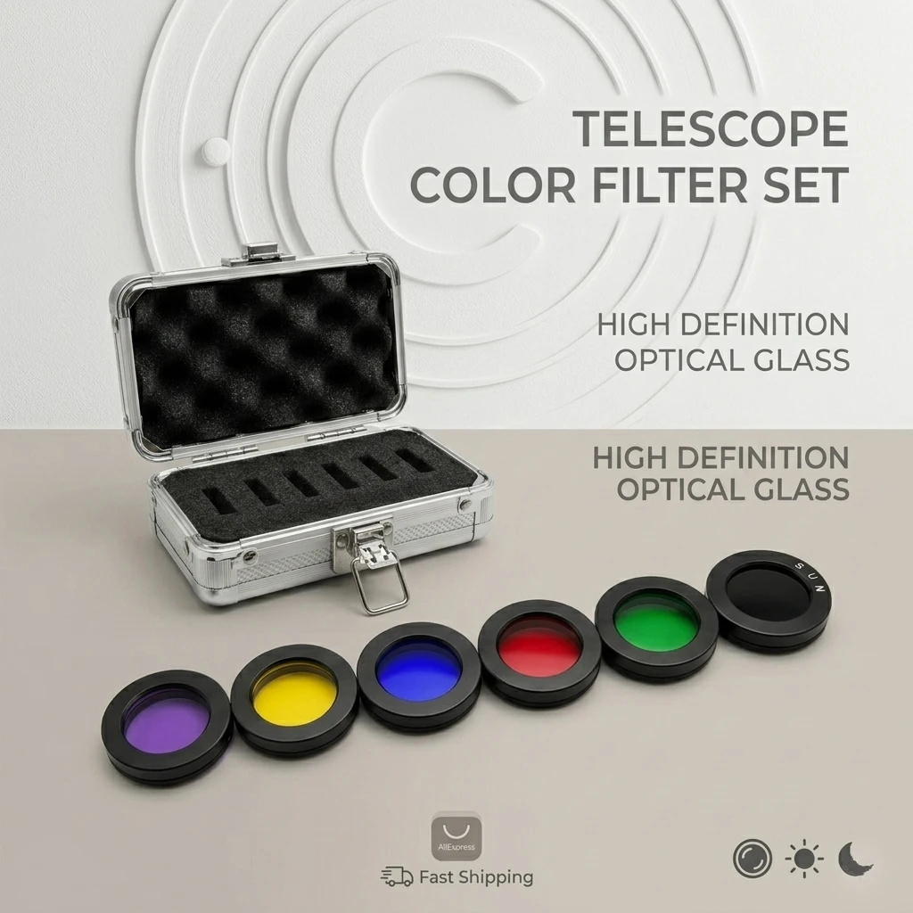 1.25 Inch 6 Colors Telescope Filter Set with Aluminum Case - Red/Yellow/Blue/Green/Purple/Black Moon Sun Filters for Astronomica
1.25 Inch 6 Colors Telescope Filter Set with Aluminum Case - Red/Yellow/Blue/Green/Purple/Black Moon Sun Filters for Astronomica