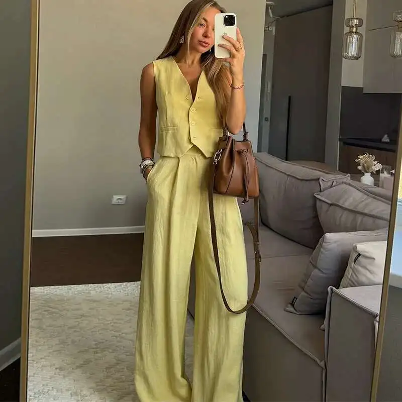 Women's Clothing 2025 Summer New Simple Elegant Vest Tank Top High Waist Wide Leg Pants Casual Set
Women's Clothing 2025 Summer New Simple Elegant Vest Tank Top High Waist Wide Leg Pants Casual Set