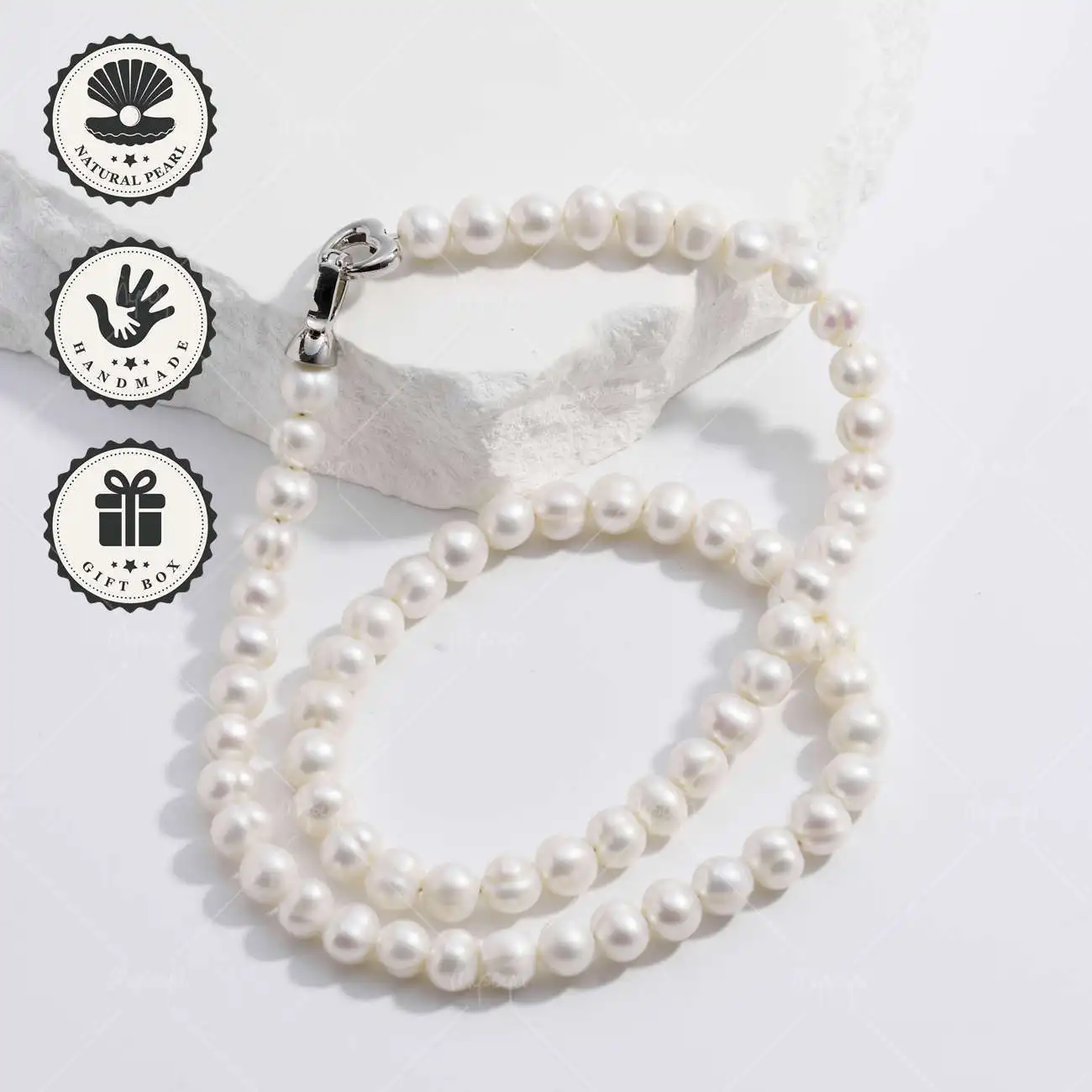 MYSOYA White Freshwater Pearl Necklace 8-9mm with Silver Heart Clasp, Gift Box, Ideal Birthday & Anniversary Gift
MYSOYA White Freshwater Pearl Necklace 8-9mm with Silver Heart Clasp, Gift Box, Ideal Birthday & Anniversary Gift