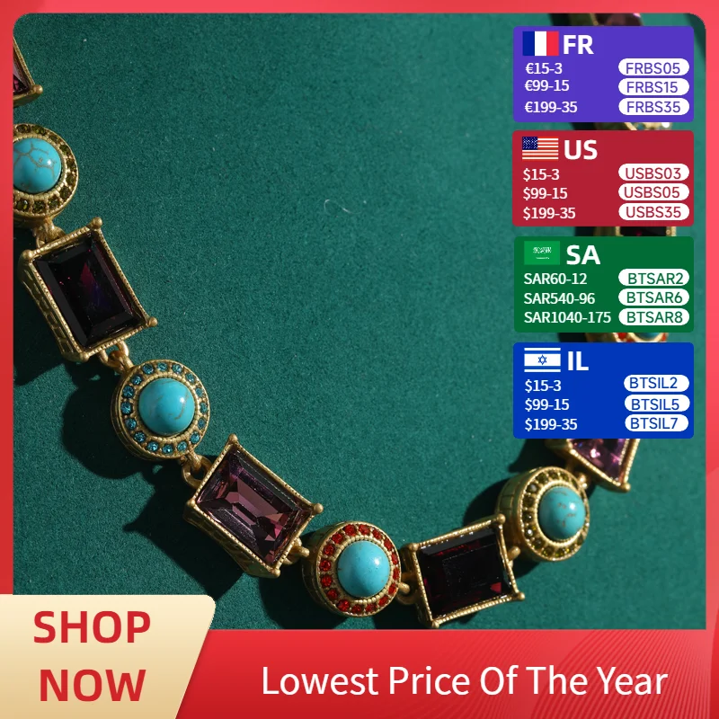 Vintage Blue Beads Turquoise Necklace Purple Glass Stone Gold Color Accessories Luxury Designer High Quality Jewelry 2025
Vintage Blue Beads Turquoise Necklace Purple Glass Stone Gold Color Accessories Luxury Designer High Quality Jewelry 2025