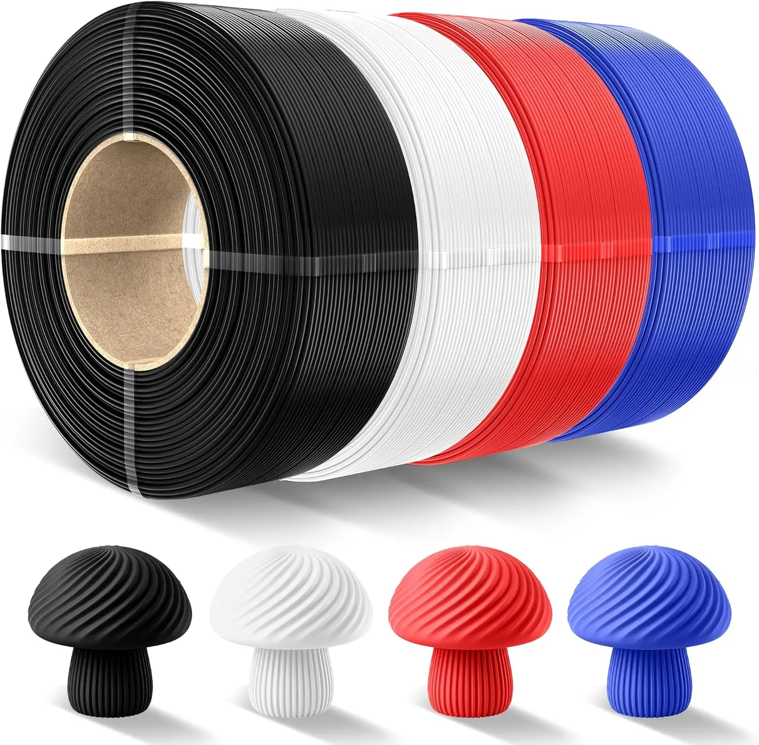 PLA Refill Filament 1.75mm, 4 Pack 1kg Each, Black+White+Blue+Red, for Reusable Spool, 3D Printer Filament
PLA Refill Filament 1.75mm, 4 Pack 1kg Each, Black+White+Blue+Red, for Reusable Spool, 3D Printer Filament