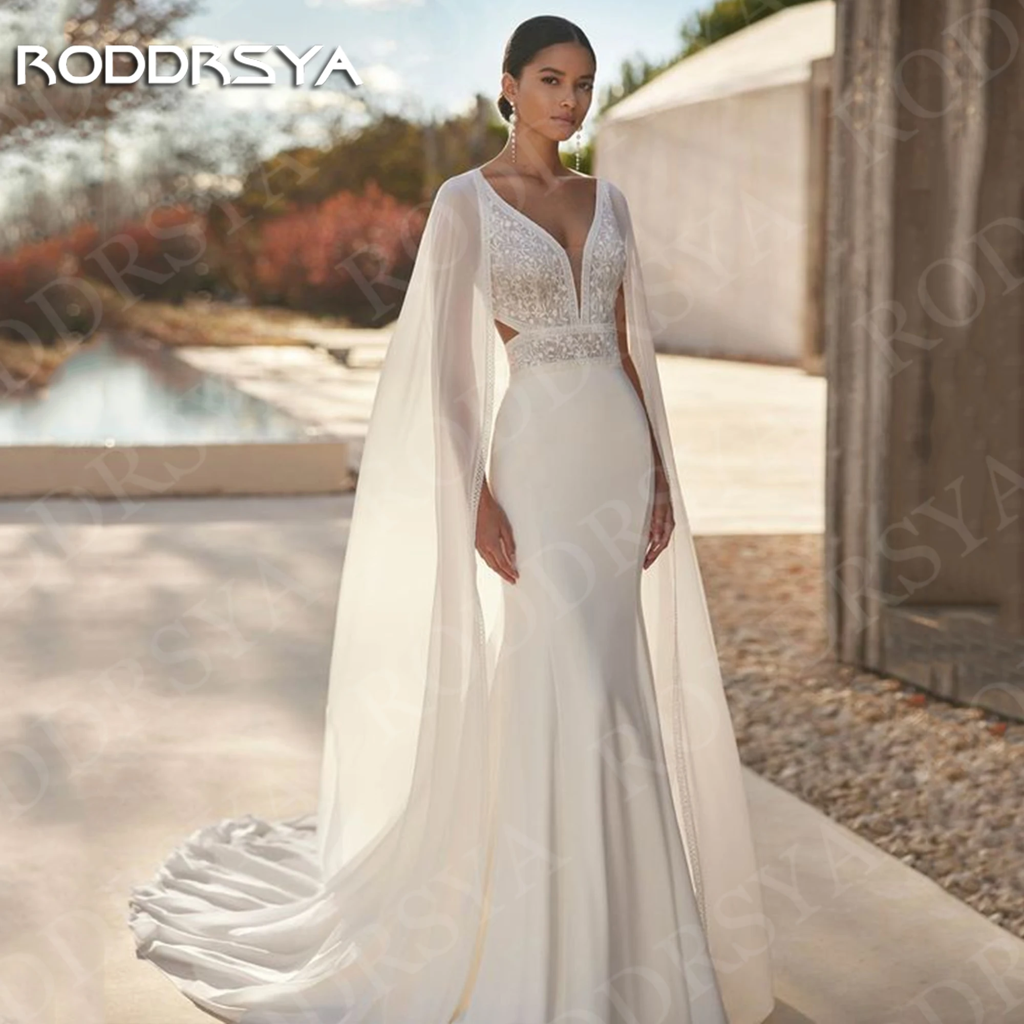 RODDRSYA Sexy Mermaid Wedding Dress with Shawl Customized Charming Lace V Neck Open Back Boho Bridal Dresses Crape Appliques
RODDRSYA Sexy Mermaid Wedding Dress with Shawl Customized Charming Lace V Neck Open Back Boho Bridal Dresses Crape Appliques