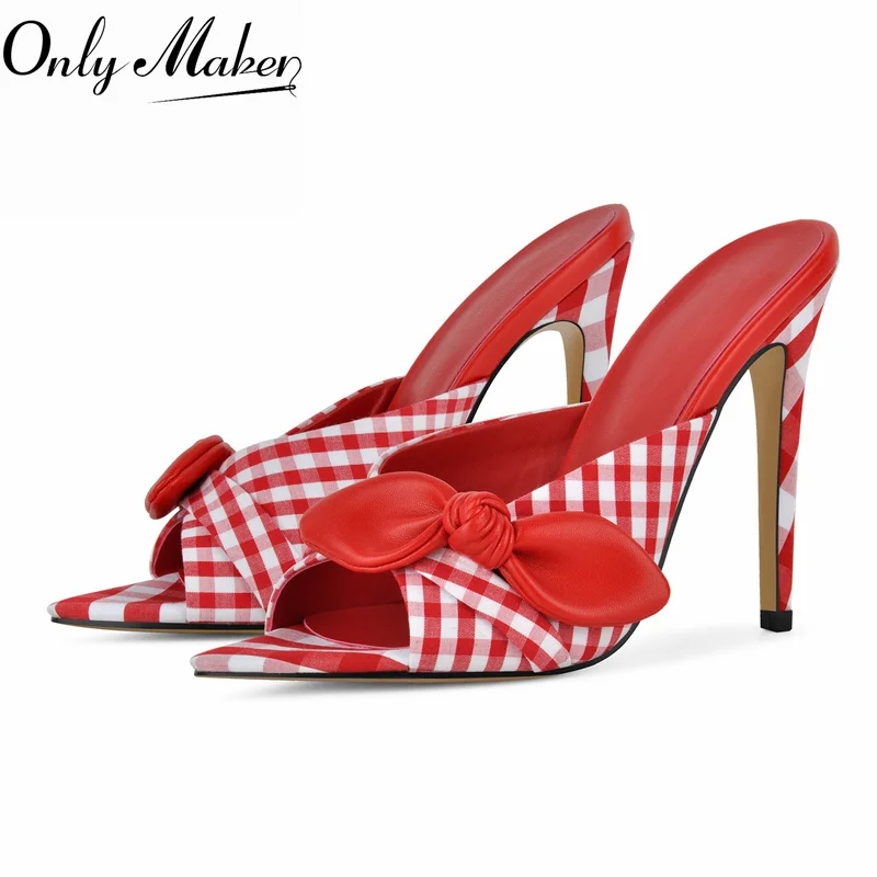 Onlymaker Women's Red Gingham Bow Thin Heel Mules Open Pointed Toe Slip On Sandals Stiletto Heel Fashion Party Summer Sandals
Onlymaker Women's Red Gingham Bow Thin Heel Mules Open Pointed Toe Slip On Sandals Stiletto Heel Fashion Party Summer Sandals