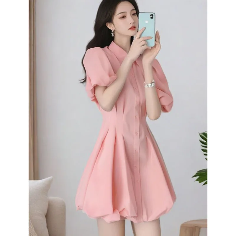 Sweet Lapel Button Spliced Folds Puff Sleeve Shirt Dress Female Clothing Summer New Loose Preppy Style Short Sleeve Dresse
Sweet Lapel Button Spliced Folds Puff Sleeve Shirt Dress Female Clothing Summer New Loose Preppy Style Short Sleeve Dresse