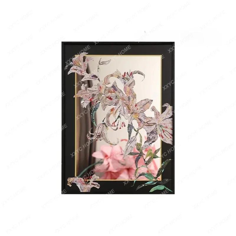 New Chinese lily flower mirror painting living room decoration abstract high-level oil medieval entrance decoration painting
New Chinese lily flower mirror painting living room decoration abstract high-level oil medieval entrance decoration painting