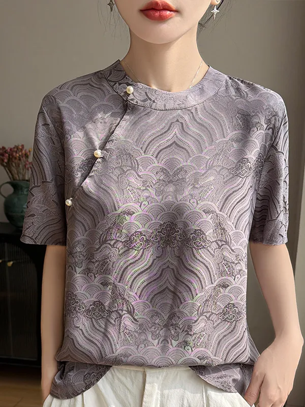 New Chinese Style Loose Fit round Neck Short Sleeve Silk Shirt Women's Elegant Drapey Top Printed T-Shirt Floral Pattern
New Chinese Style Loose Fit round Neck Short Sleeve Silk Shirt Women's Elegant Drapey Top Printed T-Shirt Floral Pattern