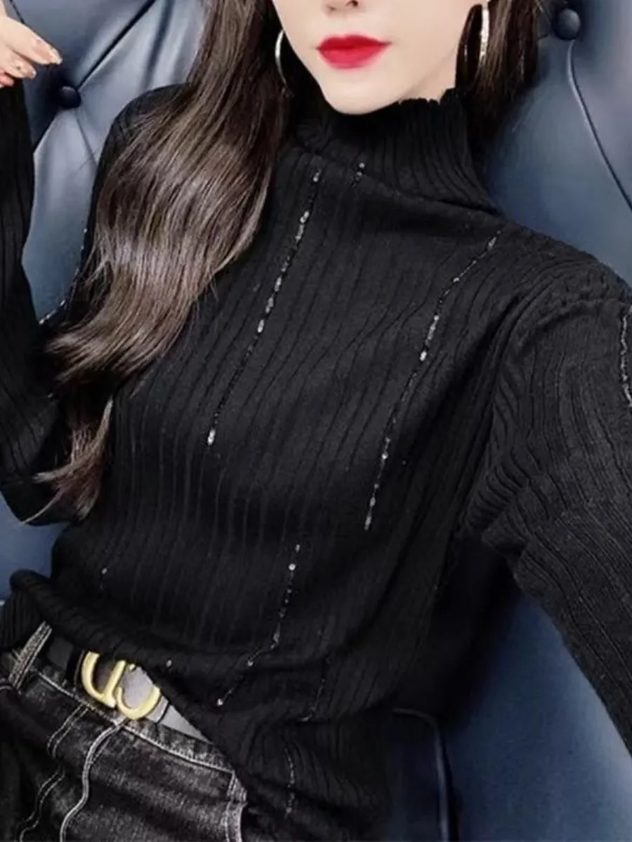 Women's High Collar Knitted Sweater Slim Fit Shiny Sequin Multi-Piece Set Fashionable Base Layer Top for Autumn Winter
Women's High Collar Knitted Sweater Slim Fit Shiny Sequin Multi-Piece Set Fashionable Base Layer Top for Autumn Winter