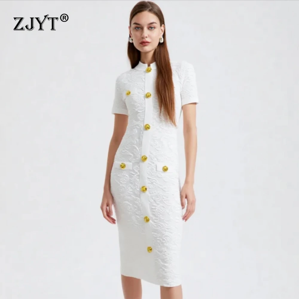 ZJYT Summer Fashion Women's Knit Dress Sweaters Elegant Short Sleeve White Black Slim Fit Midi Dresses Party Casual Office Lady
ZJYT Summer Fashion Women's Knit Dress Sweaters Elegant Short Sleeve White Black Slim Fit Midi Dresses Party Casual Office Lady