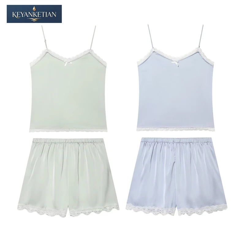 KEYANKETIAN 2026 Summer Romantic Satin Pajama Set Regular Fit Lace Trim & Back Tie-Up Design Vest + Shorts Sexy Two-Piece Set
KEYANKETIAN 2026 Summer Romantic Satin Pajama Set Regular Fit Lace Trim & Back Tie-Up Design Vest + Shorts Sexy Two-Piece Set