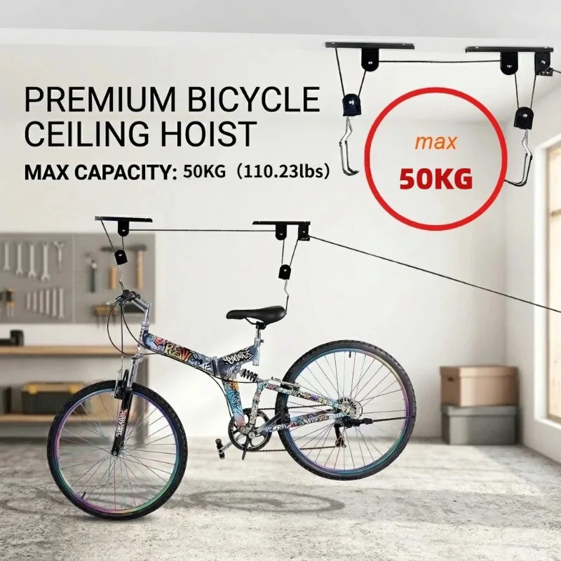 50kg Bearing Heavy Duty Bike Hoist Overhead Garage Ceiling Bike Rack Pulley System Bicycle Storage Hanger
50kg Bearing Heavy Duty Bike Hoist Overhead Garage Ceiling Bike Rack Pulley System Bicycle Storage Hanger