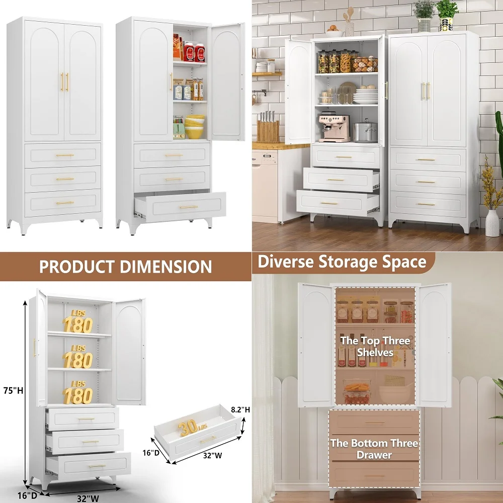 Arched Kitchen Pantry Cabinet, Tall Half Open Storage Cabinet with Drawers, Modern Display Hutch for Dining Room, Living Room,
Arched Kitchen Pantry Cabinet, Tall Half Open Storage Cabinet with Drawers, Modern Display Hutch for Dining Room, Living Room,