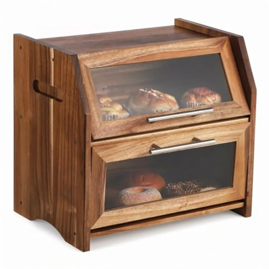 Bread Box for Kitchen Countertop Double Layer Wooden Bread Box Acacia Bread Storage Bin With See-Through Acrylic Doors and Vent
Bread Box for Kitchen Countertop Double Layer Wooden Bread Box Acacia Bread Storage Bin With See-Through Acrylic Doors and Vent
