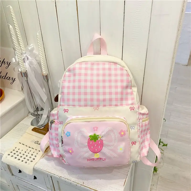 Cute Checkered Contrast Color Dopamine Sweet Girl Backpacks 2026 New Strawberry Soft Girl Kawaii Backpack Schoolbag
Cute Checkered Contrast Color Dopamine Sweet Girl Backpacks 2026 New Strawberry Soft Girl Kawaii Backpack Schoolbag