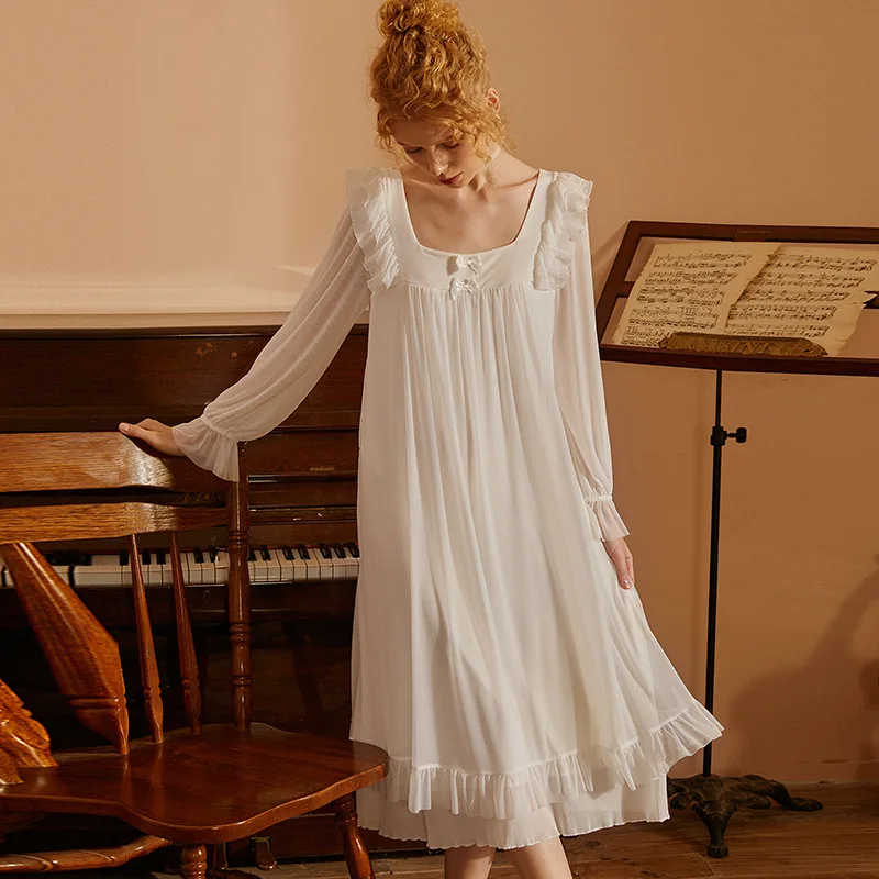 Retro Mesh Nightdress Ruffles Cute Full Sleeve Nightwear Vintage Square Collar Robe Long Nightgown Sexy Solid Color Peignoir
Retro Mesh Nightdress Ruffles Cute Full Sleeve Nightwear Vintage Square Collar Robe Long Nightgown Sexy Solid Color Peignoir