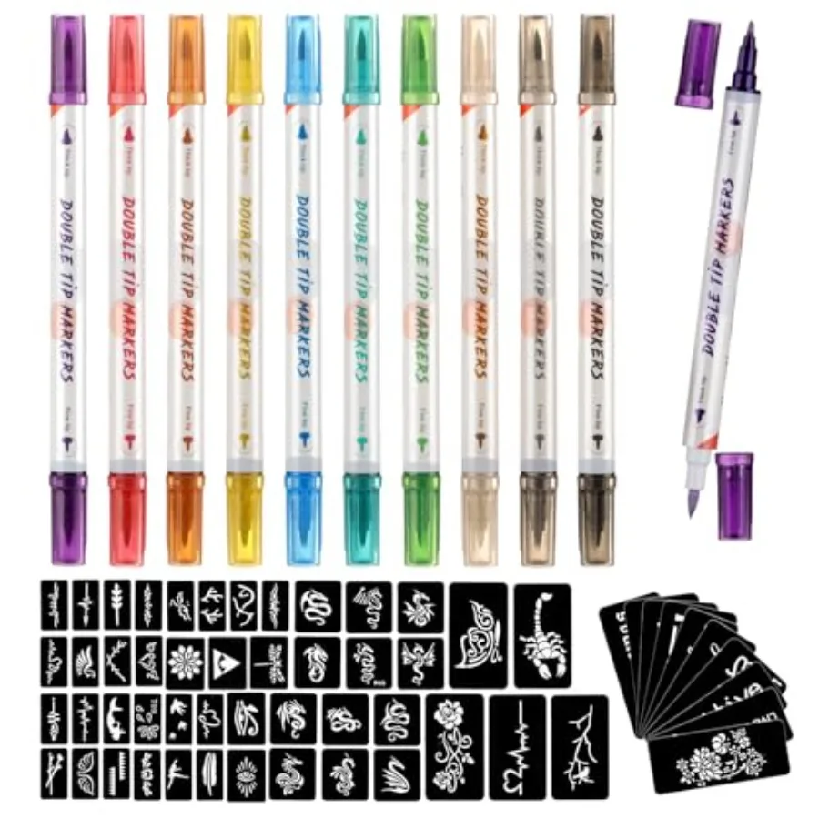 Temporary Tattoo Markers for Skin 10 Body Markers + 56 Large Tattoo Stencils for and Adults DualEnd Tattoo Pens Make Bold and F
Temporary Tattoo Markers for Skin 10 Body Markers + 56 Large Tattoo Stencils for and Adults DualEnd Tattoo Pens Make Bold and F