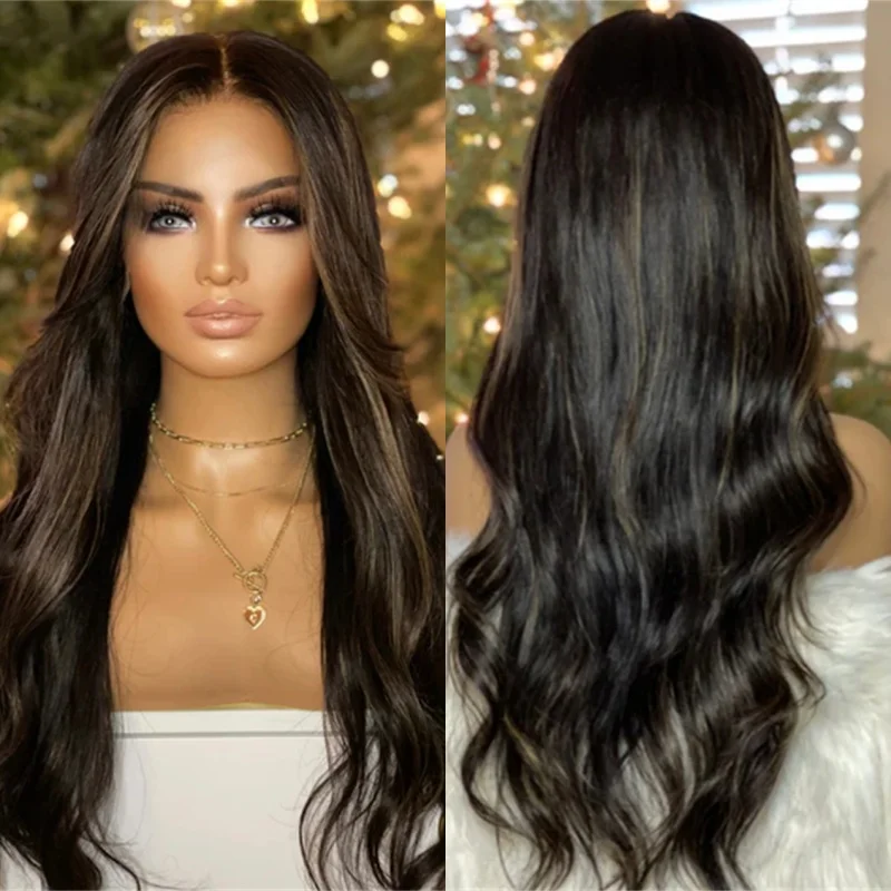 Heat Resistant Dark Brown Highlights Synthetic Lace Front Wigs High Quality Soft Long Realistic Body Wave Wig for Black Women
Heat Resistant Dark Brown Highlights Synthetic Lace Front Wigs High Quality Soft Long Realistic Body Wave Wig for Black Women