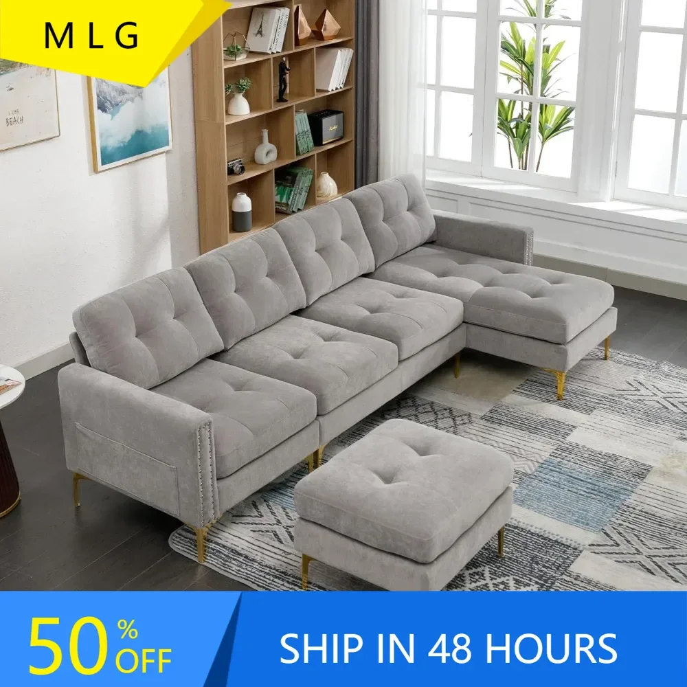 Velvet Convertible L-Shaped Sectional Sofa with Movable Ottoman,5-Seater Couch with Storage Pockets for Living Room, Apartment
Velvet Convertible L-Shaped Sectional Sofa with Movable Ottoman,5-Seater Couch with Storage Pockets for Living Room, Apartment