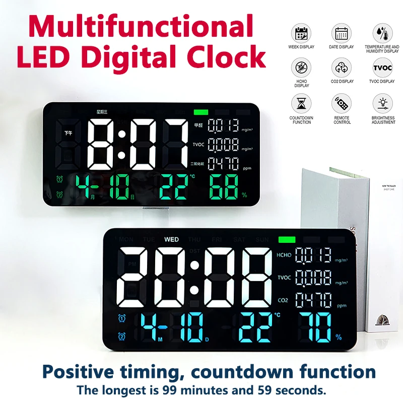 Led Digital Wall Clock Formaldehyde/TVOC/HCHO Tester LCD Temperature Humidity Display CO2 Meter Clocks Home Decor Remote Control
Led Digital Wall Clock Formaldehyde/TVOC/HCHO Tester LCD Temperature Humidity Display CO2 Meter Clocks Home Decor Remote Control