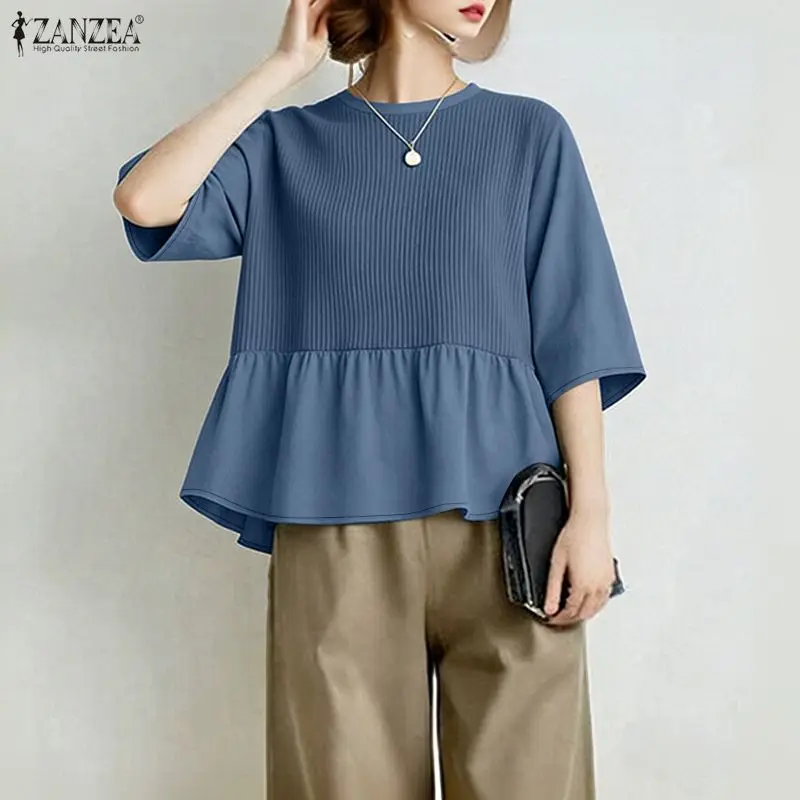 Stylish Summer Ruffled Hem Blouse ZANZEA Elegant Solid Pleated Work Shirt Women O Neck 3/4 Sleeve Tops Casual Holiday Mujer 2026
Stylish Summer Ruffled Hem Blouse ZANZEA Elegant Solid Pleated Work Shirt Women O Neck 3/4 Sleeve Tops Casual Holiday Mujer 2026