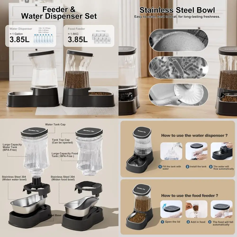 Automatic Pets Gravity Feeder and Water Dispenser Set with Stainless Steel Bowl, 1Gallon x 2 Stable Dog Food Feeder and Waterer,
Automatic Pets Gravity Feeder and Water Dispenser Set with Stainless Steel Bowl, 1Gallon x 2 Stable Dog Food Feeder and Waterer,