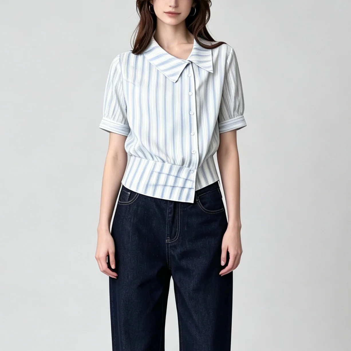 CiCi Striped Asymmetrical Blouse Women Short Sleeve Cropped Waist Elegant Spring Summer Office Casual Button Down Shirt
CiCi Striped Asymmetrical Blouse Women Short Sleeve Cropped Waist Elegant Spring Summer Office Casual Button Down Shirt