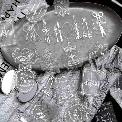 30pcs Tracing Paper 3D Silver Foil Sticker Pack Cute Phone Case and Journal Diy Handbook Material School Office Supplie