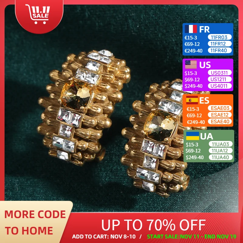 Vintage Crystal Zircon Stud Earring Rivet Rhinestone Gold Color Jewelry Designer Quality Luxury Gifts For Woman Accessories 2025
Vintage Crystal Zircon Stud Earring Rivet Rhinestone Gold Color Jewelry Designer Quality Luxury Gifts For Woman Accessories 2025