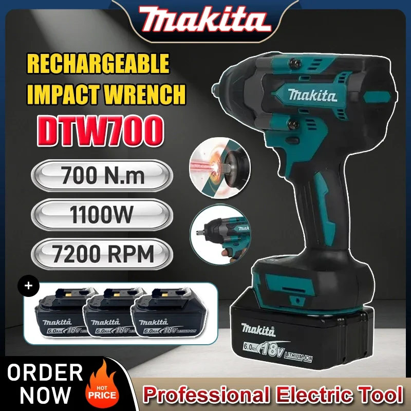 Аккумуляторный ударный гайковерт Makita DTW700 с высоким крутящим моментом, 18В, бесщеточный, электрический инструмент, дрель-шуруповерт, перезаряжаемый
Аккумуляторный ударный гайковерт Makita DTW700 с высоким крутящим моментом, 18В, бесщеточный, электрический инструмент, дрель-шуруповерт, перезаряжаемый
