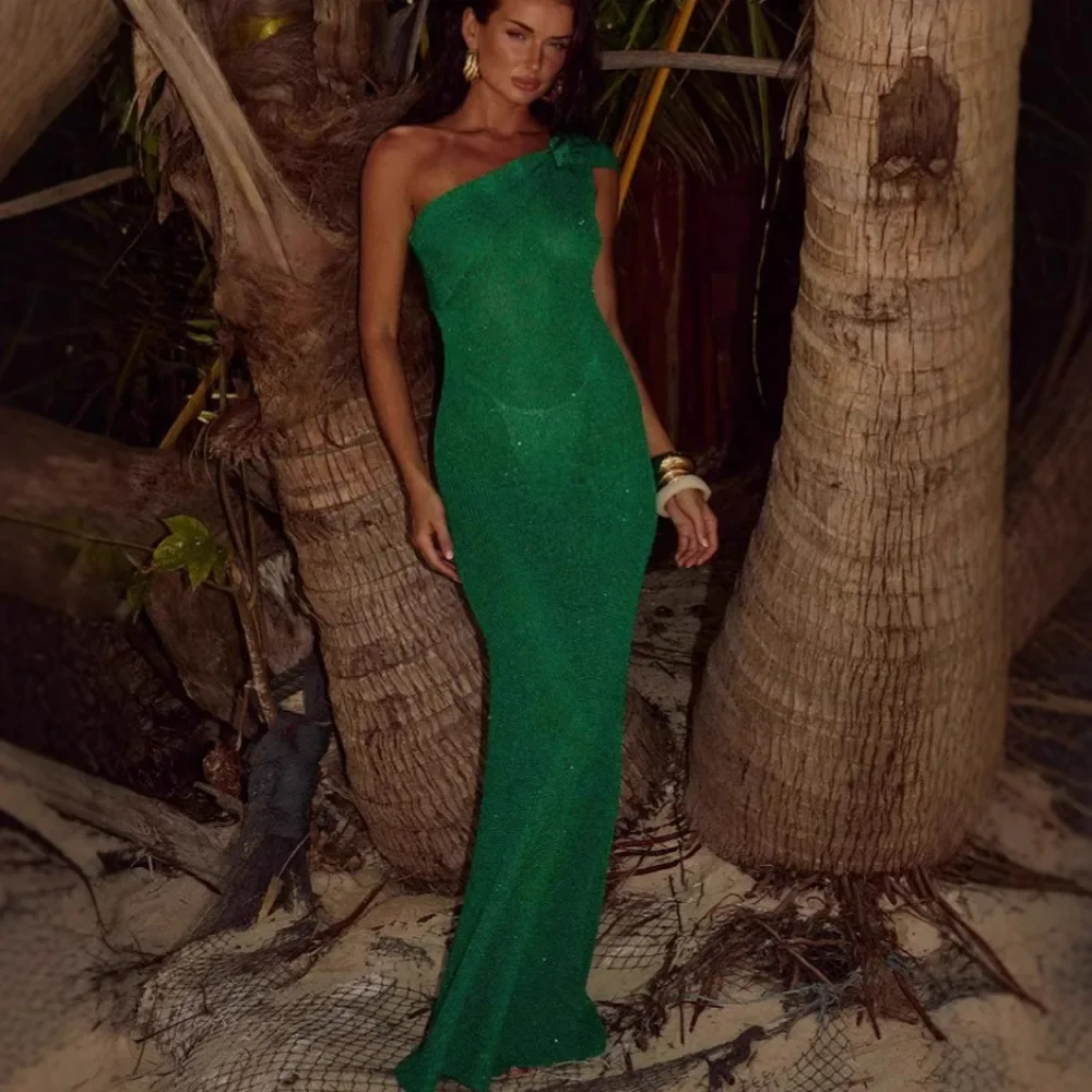 Green Knitted Maxi Beach Dress for Women Sexy One Shoulder Holiday Party Dresses Summer Sleeveless Slim Vacation Outfits 2025
Green Knitted Maxi Beach Dress for Women Sexy One Shoulder Holiday Party Dresses Summer Sleeveless Slim Vacation Outfits 2025