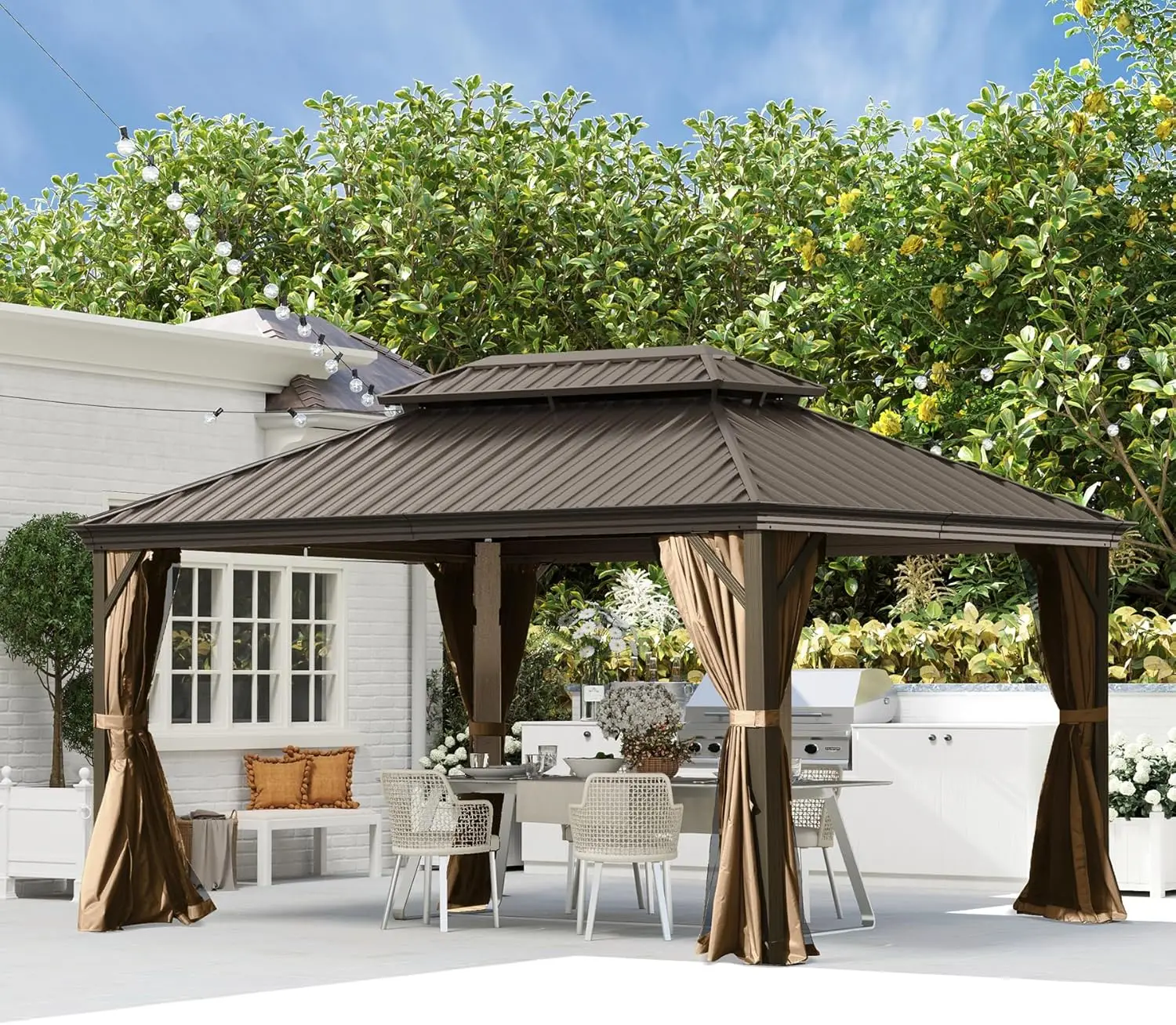 Domi 10'x14' Hardtop Gazebo withGutters, Outdoor Aluminum Frame Canopywith Galvanized Steel Double Roof,Outdoor Permanent Metal
Domi 10'x14' Hardtop Gazebo withGutters, Outdoor Aluminum Frame Canopywith Galvanized Steel Double Roof,Outdoor Permanent Metal
