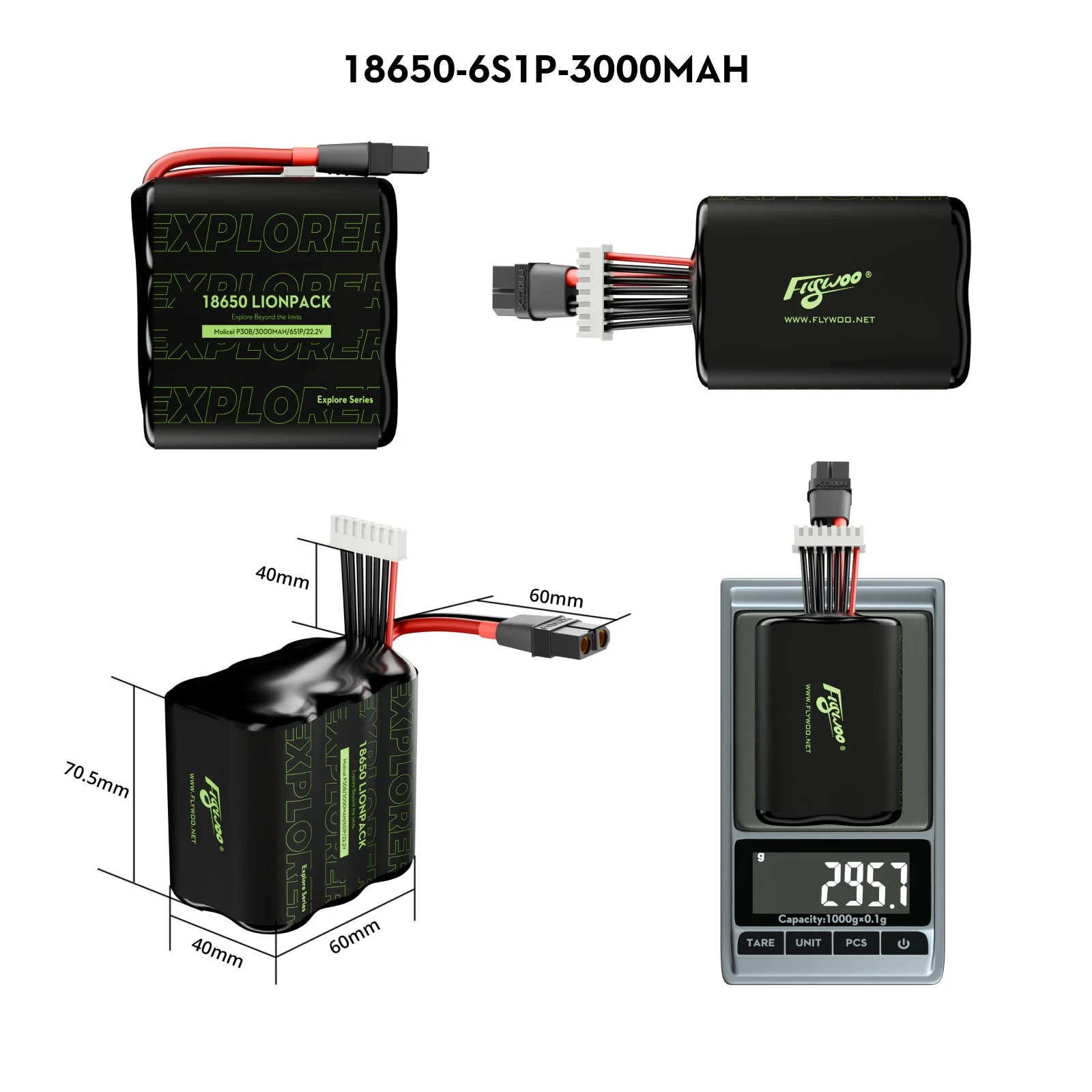 Flywoo Explorer Series Molicel P30B 18650 6S1P 3000mAh Lionpack Battery Long Range
Flywoo Explorer Series Molicel P30B 18650 6S1P 3000mAh Lionpack Battery Long Range