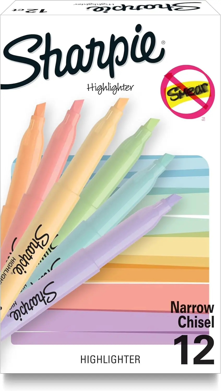 Pastel Highlighters, Chisel Tip, 12 Colors for School & Office Use
Pastel Highlighters, Chisel Tip, 12 Colors for School & Office Use