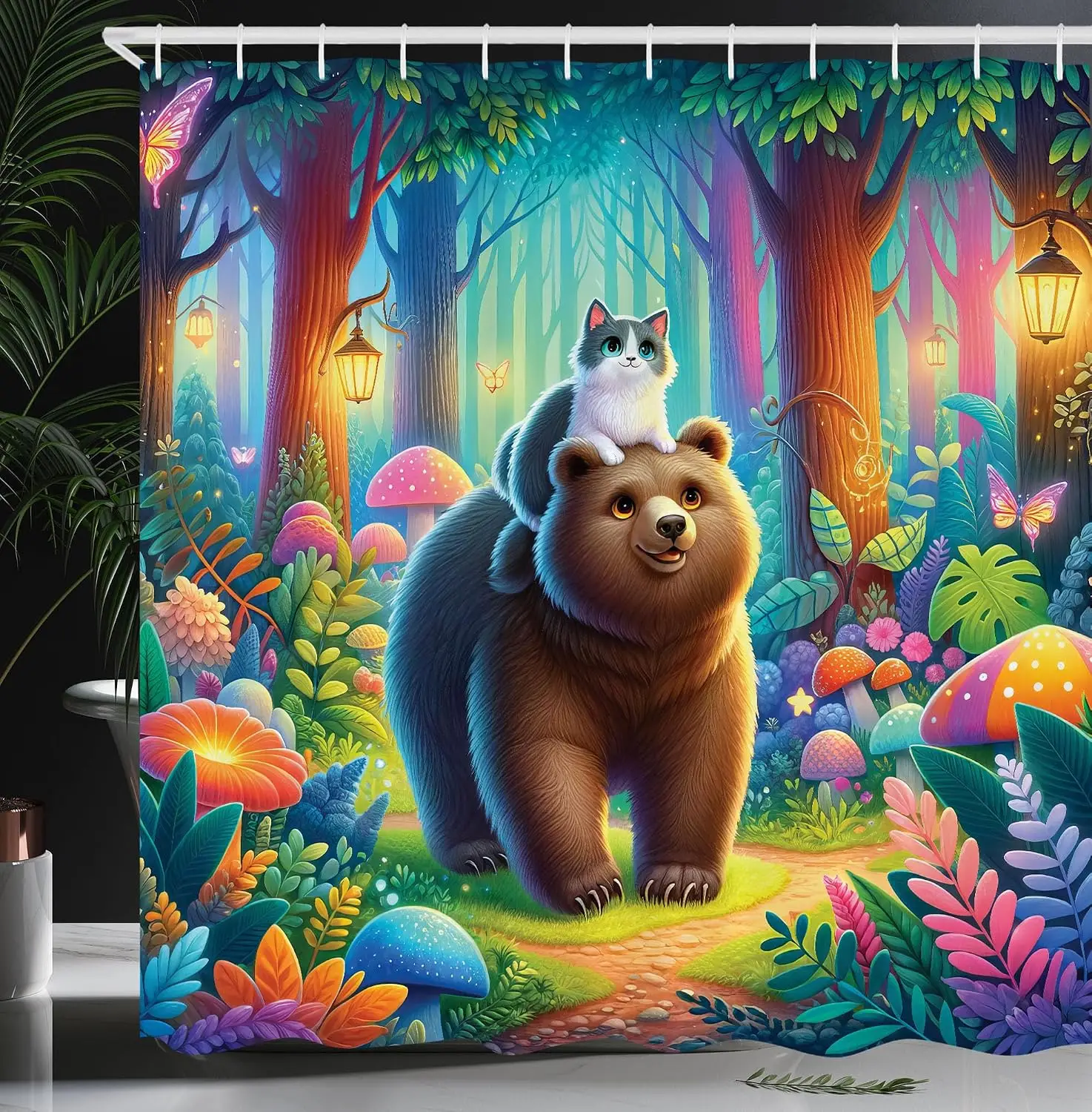 Vibrant Fantasy Forest Jungle Shower Curtain Cute Bear Cat Tropical Mural Bathroom Decor Waterproof Polyester Liners
Vibrant Fantasy Forest Jungle Shower Curtain Cute Bear Cat Tropical Mural Bathroom Decor Waterproof Polyester Liners