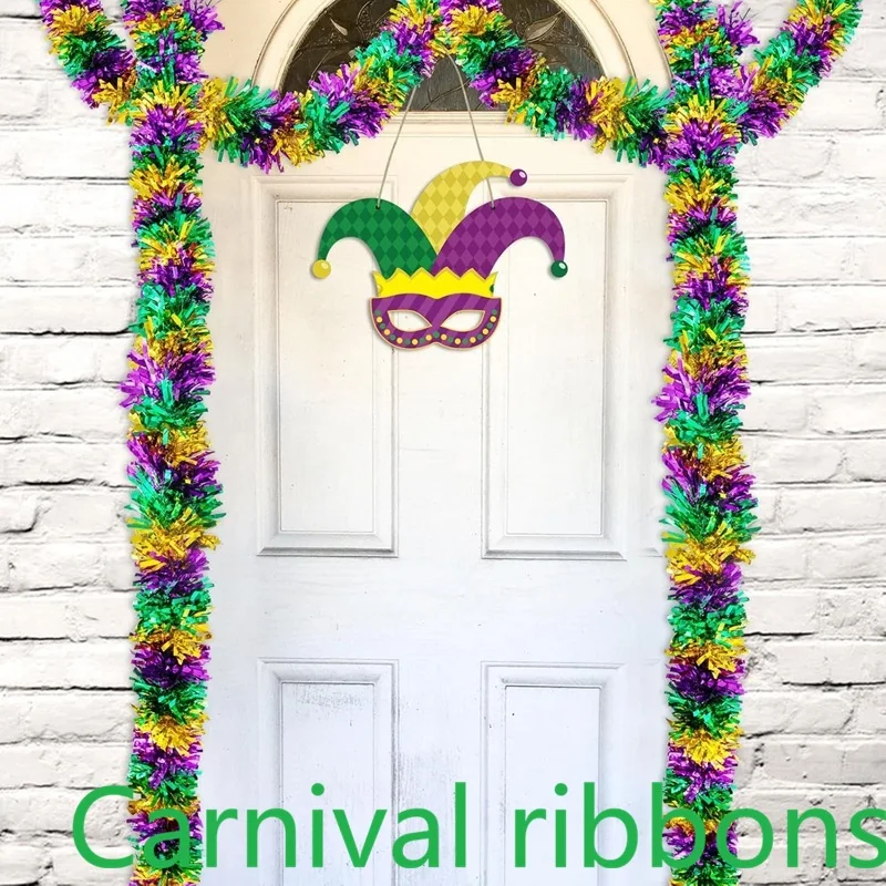 Carnival ribbons 2 meters in length with purple, gold and green patterns decoration party. party decoration banners streamers
Carnival ribbons 2 meters in length with purple, gold and green patterns decoration party. party decoration banners streamers