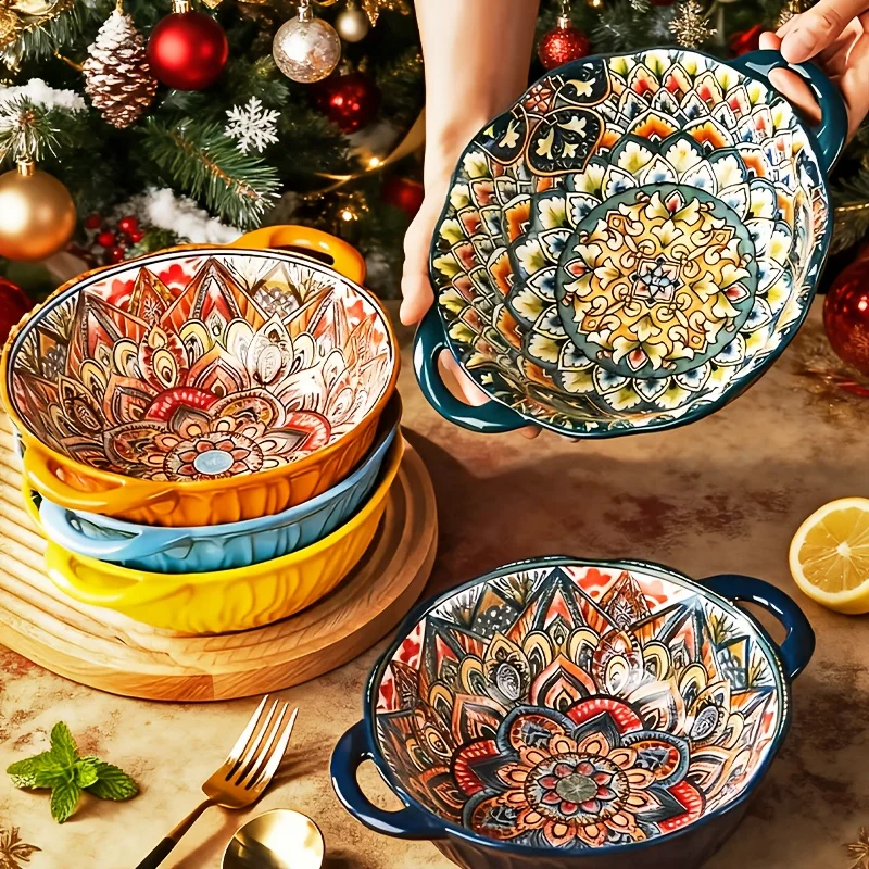 4pcs Zenora Gaint Bohe Ceramic Handled Bowls, Serving Bowl, Ramen Bowl, Soup Bowl, Salad Bowl, Backing Dish, Extra-Deep, Reinfor
4pcs Zenora Gaint Bohe Ceramic Handled Bowls, Serving Bowl, Ramen Bowl, Soup Bowl, Salad Bowl, Backing Dish, Extra-Deep, Reinfor