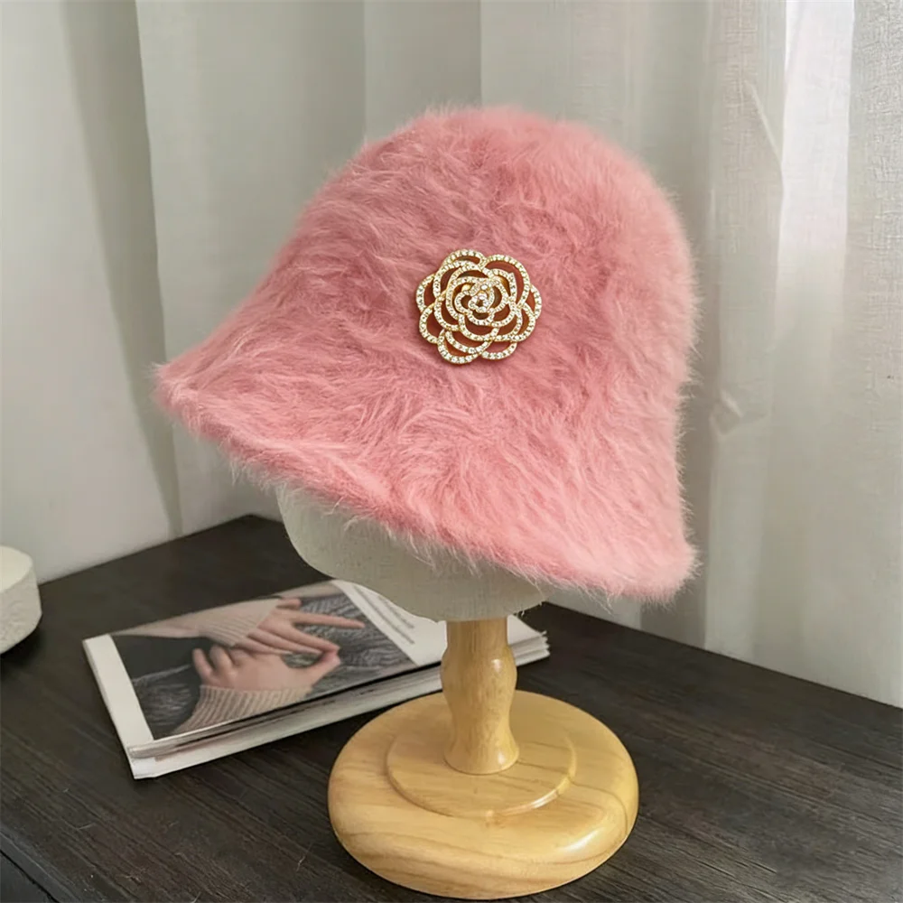 Sweet Pink Fluffy Rabbit Fur Bucket Hat with Rhinestone Camellia Decor Winter Warm Cute Fisherman Cap for Girls
Sweet Pink Fluffy Rabbit Fur Bucket Hat with Rhinestone Camellia Decor Winter Warm Cute Fisherman Cap for Girls
