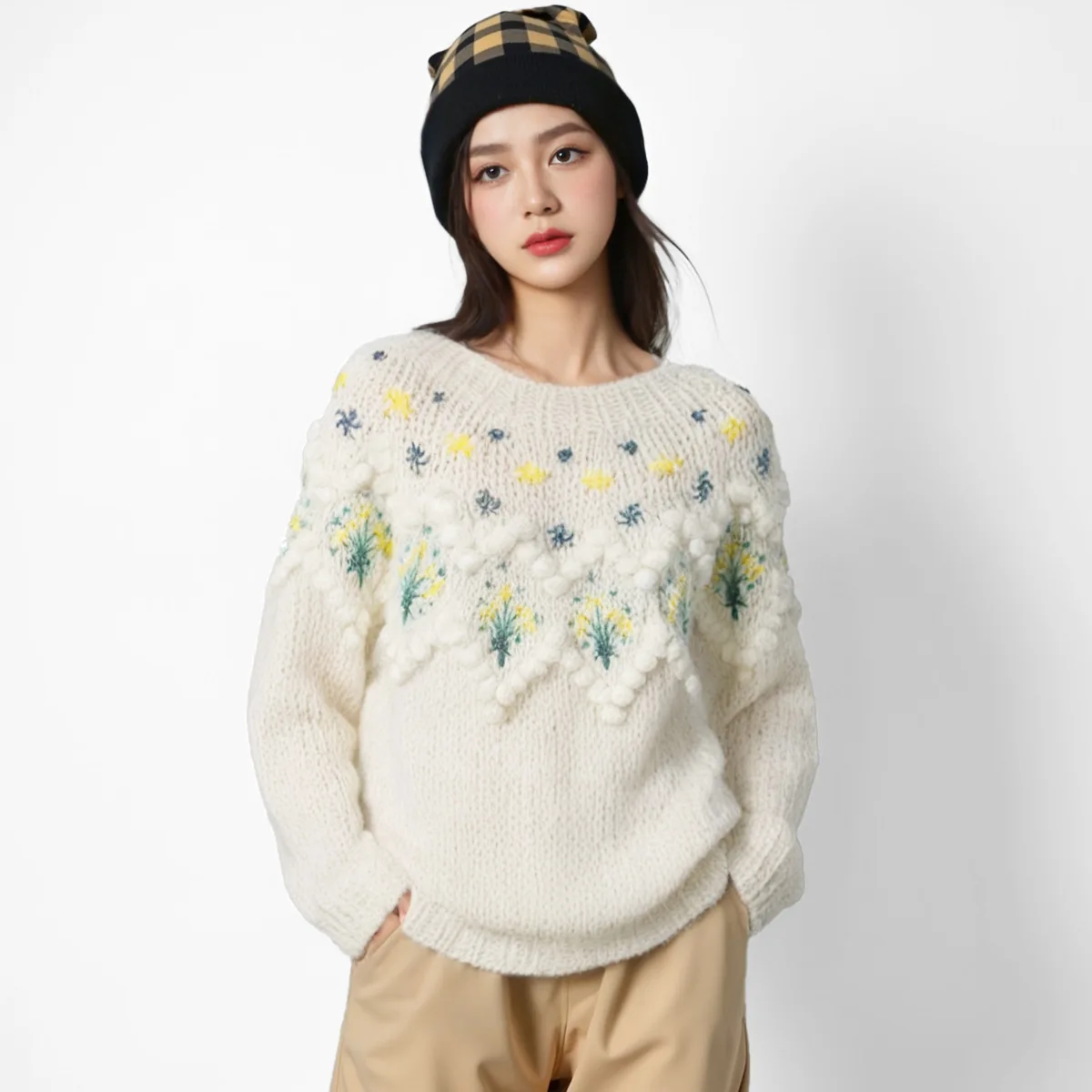 Свитер-пуловер с маленькой цветочной вышивкой, свободный вязаный свитер для женщин, оптовая продажа пуловер с вышивкой
Свитер-пуловер с маленькой цветочной вышивкой, свободный вязаный свитер для женщин, оптовая продажа пуловер с вышивкой