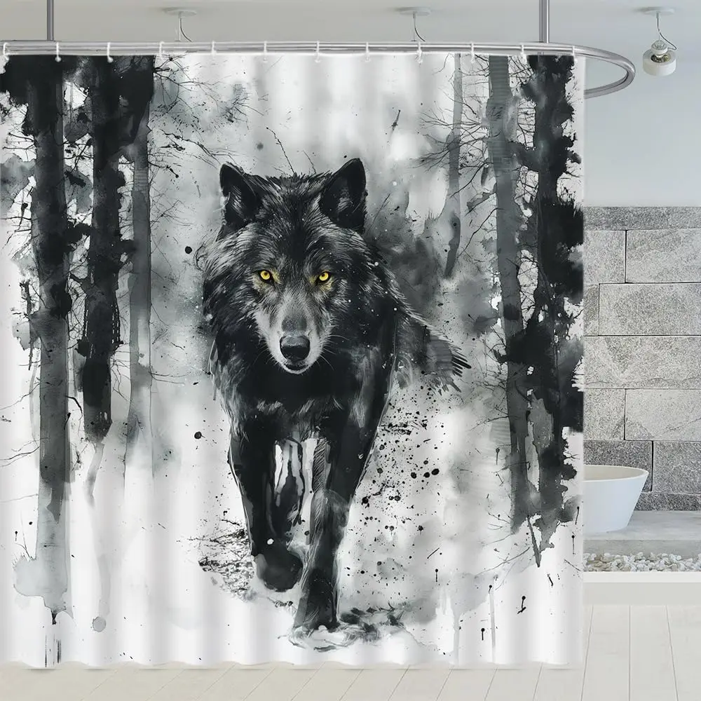 Wild Animals Shower Curtains Chinese Ink Painting Black Wolf Winter Outdoor Nature Landscape Watercolour Pattern Bathroom Decor
Wild Animals Shower Curtains Chinese Ink Painting Black Wolf Winter Outdoor Nature Landscape Watercolour Pattern Bathroom Decor