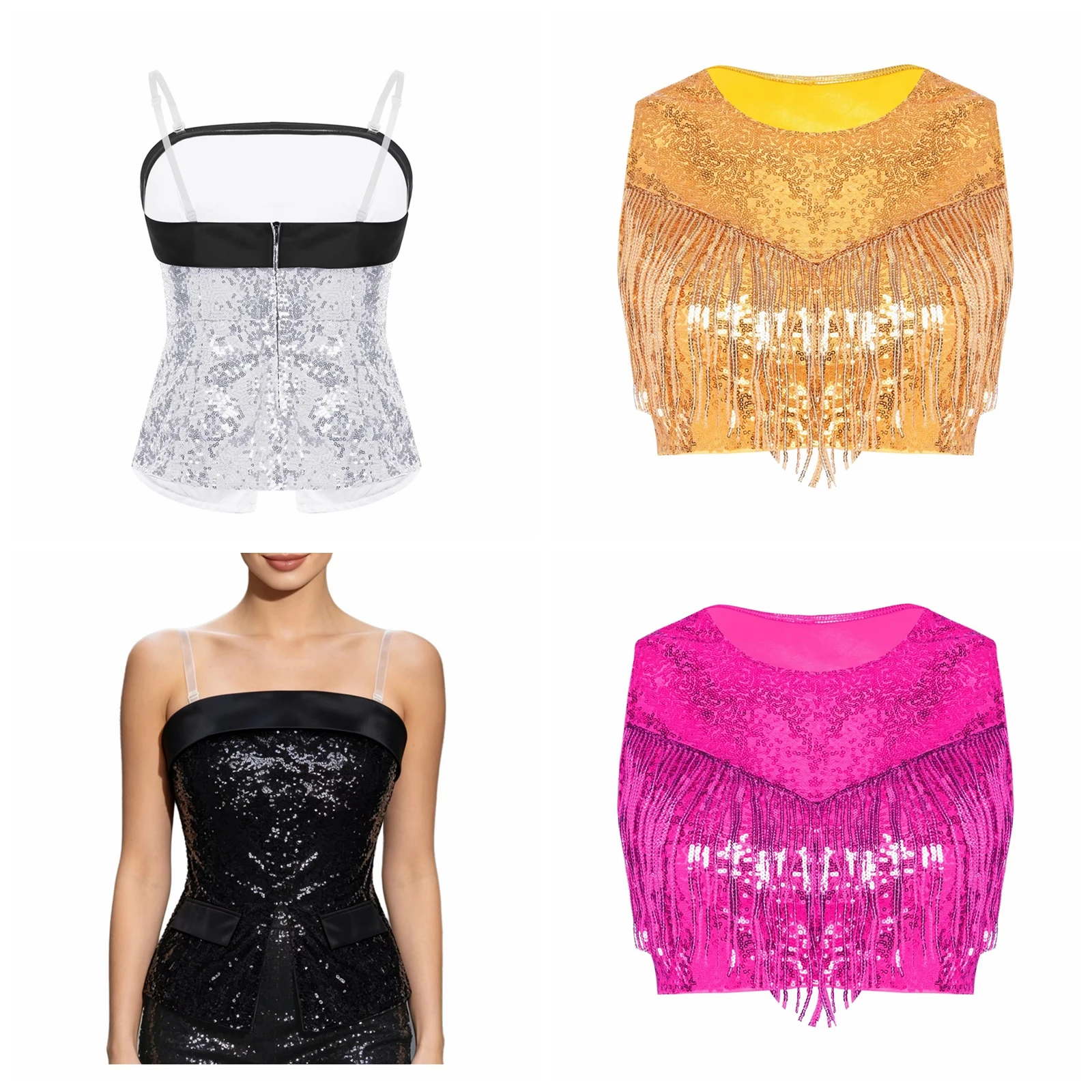 Women's Jazz Dance Crop Top Vest Tank Metallic Shiny Disco Sequined Costume Tassel Sleeveless Top for Nightclub Rave Party Tops
Women's Jazz Dance Crop Top Vest Tank Metallic Shiny Disco Sequined Costume Tassel Sleeveless Top for Nightclub Rave Party Tops