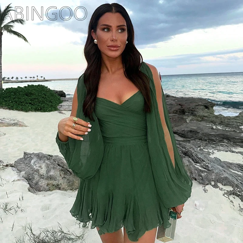 ABINGOO Women Sexy Green Pleated Mini Dress Summer Fashion V-neck Split Long Sleeve A-line Dress 2024 Casual Lady Beach Vestidos
ABINGOO Women Sexy Green Pleated Mini Dress Summer Fashion V-neck Split Long Sleeve A-line Dress 2024 Casual Lady Beach Vestidos