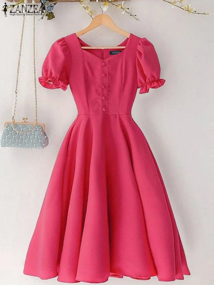 ZANZEA Women Summer Elegant Office Dress Short Puff Sleeve Solid Long Sundress 2025 Fashion Casual Loose Square Collar Robe
ZANZEA Women Summer Elegant Office Dress Short Puff Sleeve Solid Long Sundress 2025 Fashion Casual Loose Square Collar Robe