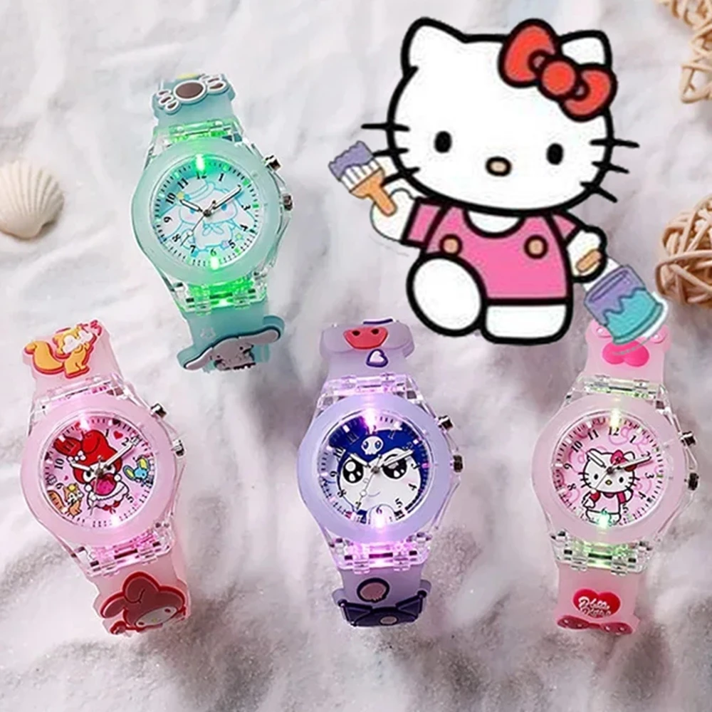Часы Sanrio Melody Cinnamoroll, детские светодиодные светящиеся часы Kuromi Hello Kitty, студенческие наручные часы, детский подарок на день рождения, игрушка
Часы Sanrio Melody Cinnamoroll, детские светодиодные светящиеся часы Kuromi Hello Kitty, студенческие наручные часы, детский подарок на день рождения, игрушка