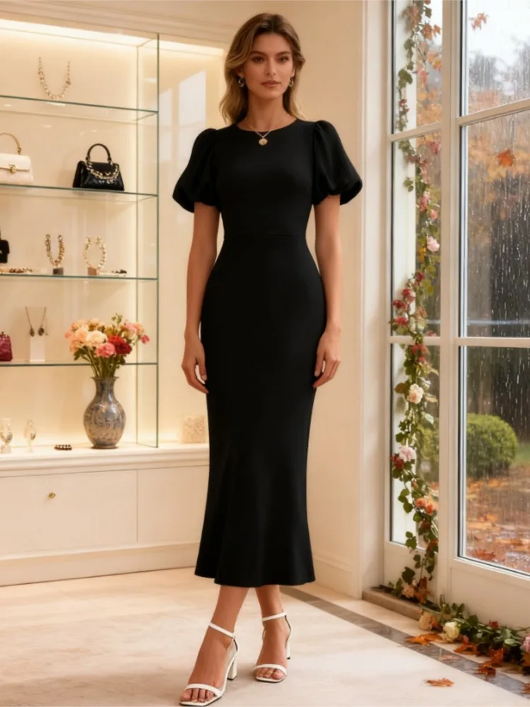 Commuting Elegant Short-sleeved Round Neck Slit Wrap Dress 2026 New Summer Fashion Temperament Straight Skirt For Women
Commuting Elegant Short-sleeved Round Neck Slit Wrap Dress 2026 New Summer Fashion Temperament Straight Skirt For Women