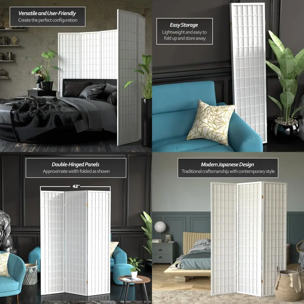 Трехсекционный белый ширм-шодзи, высотой 6 футов, для разделения пространства
Трехсекционный белый ширм-шодзи, высотой 6 футов, для разделения пространства