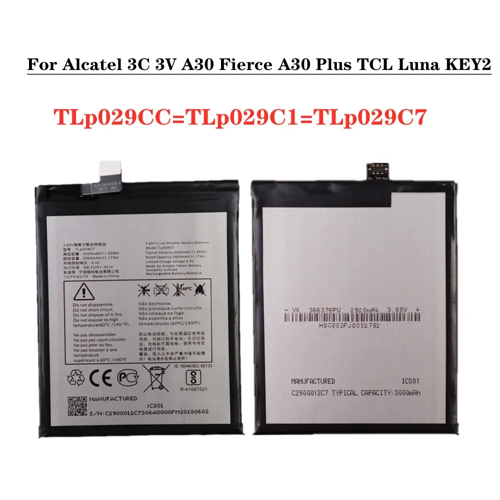 TLp029C7 Phone Battery TLp029C1 For Alcatel 3C 3V 5099 Y A D U I A30 Fierce Plus OT-5049S OT-5049Z OT-5026A Luna KEY2 LE BBE100
TLp029C7 Phone Battery TLp029C1 For Alcatel 3C 3V 5099 Y A D U I A30 Fierce Plus OT-5049S OT-5049Z OT-5026A Luna KEY2 LE BBE100