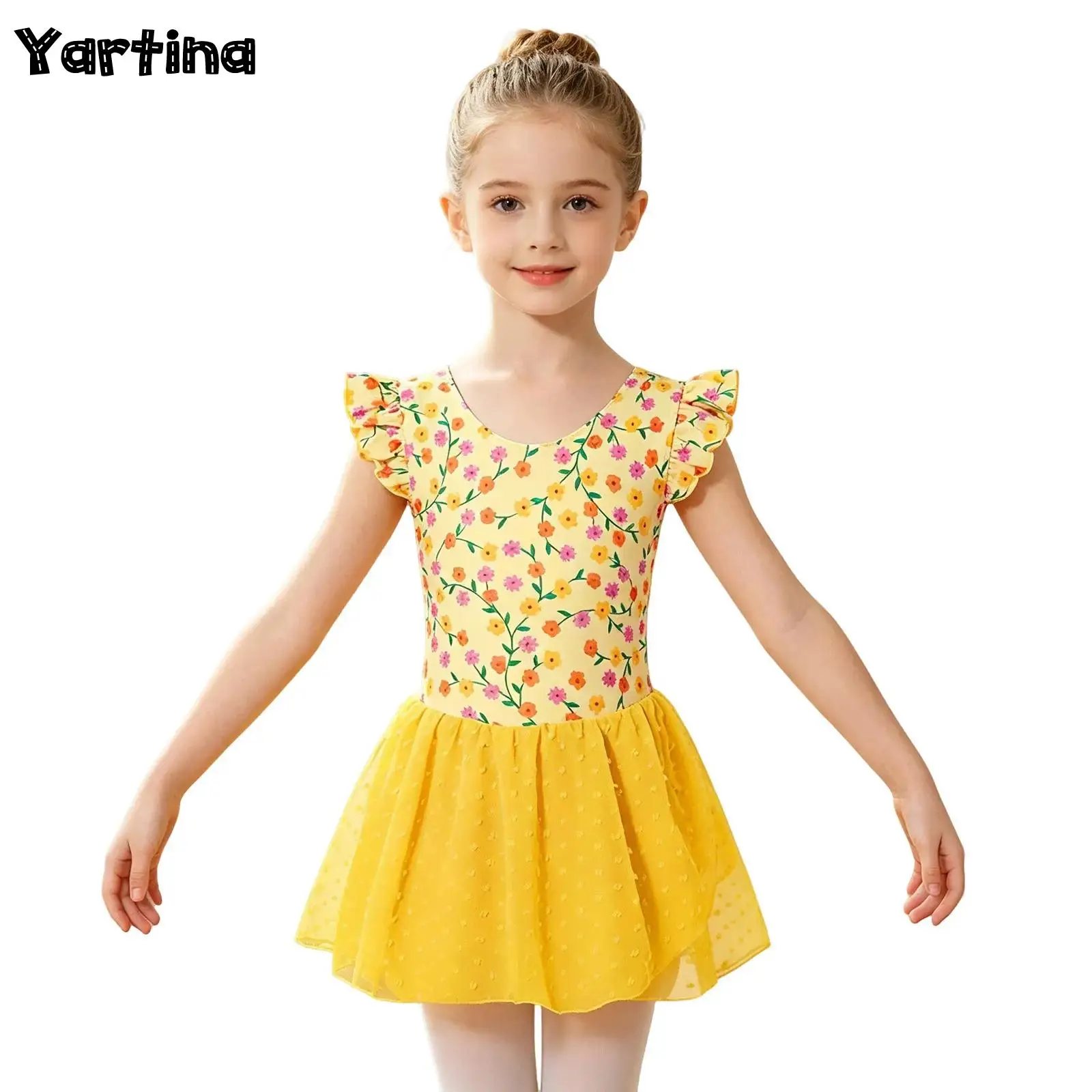 Kids Girls Ballet Tutu Dance Dress Performance Costume Ruffled Sleeve Floral Print Dance Practice Dress with Built-in Briefs
Kids Girls Ballet Tutu Dance Dress Performance Costume Ruffled Sleeve Floral Print Dance Practice Dress with Built-in Briefs