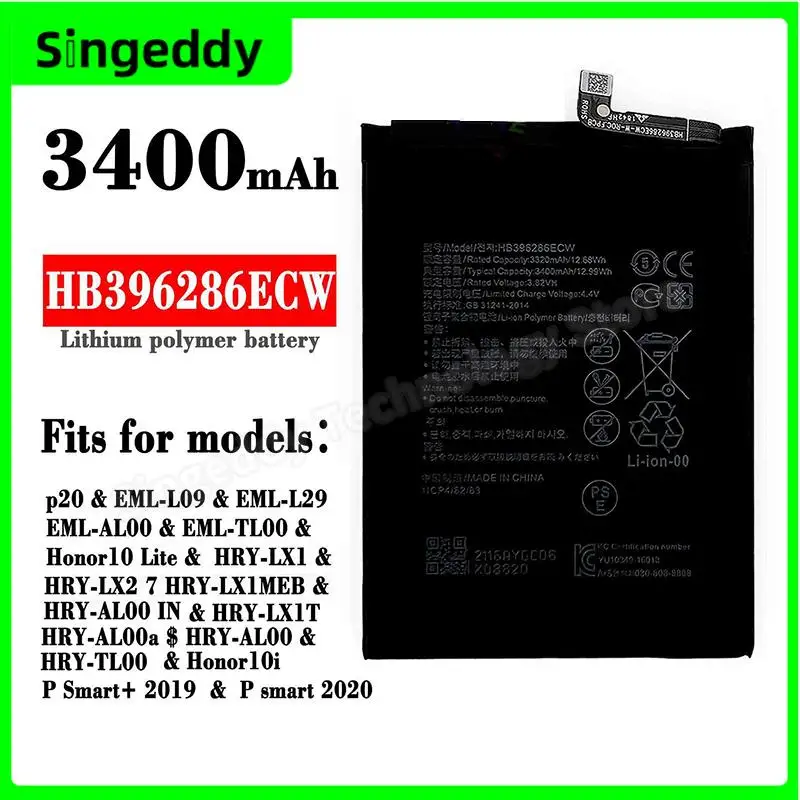 HB396286ECW Battery For Honor 10 Lite, 10i, Mobile Phone Batteries For Huawei P20, P Smart Plus 2019, P Smart 2020, Repair Parts
HB396286ECW Battery For Honor 10 Lite, 10i, Mobile Phone Batteries For Huawei P20, P Smart Plus 2019, P Smart 2020, Repair Parts