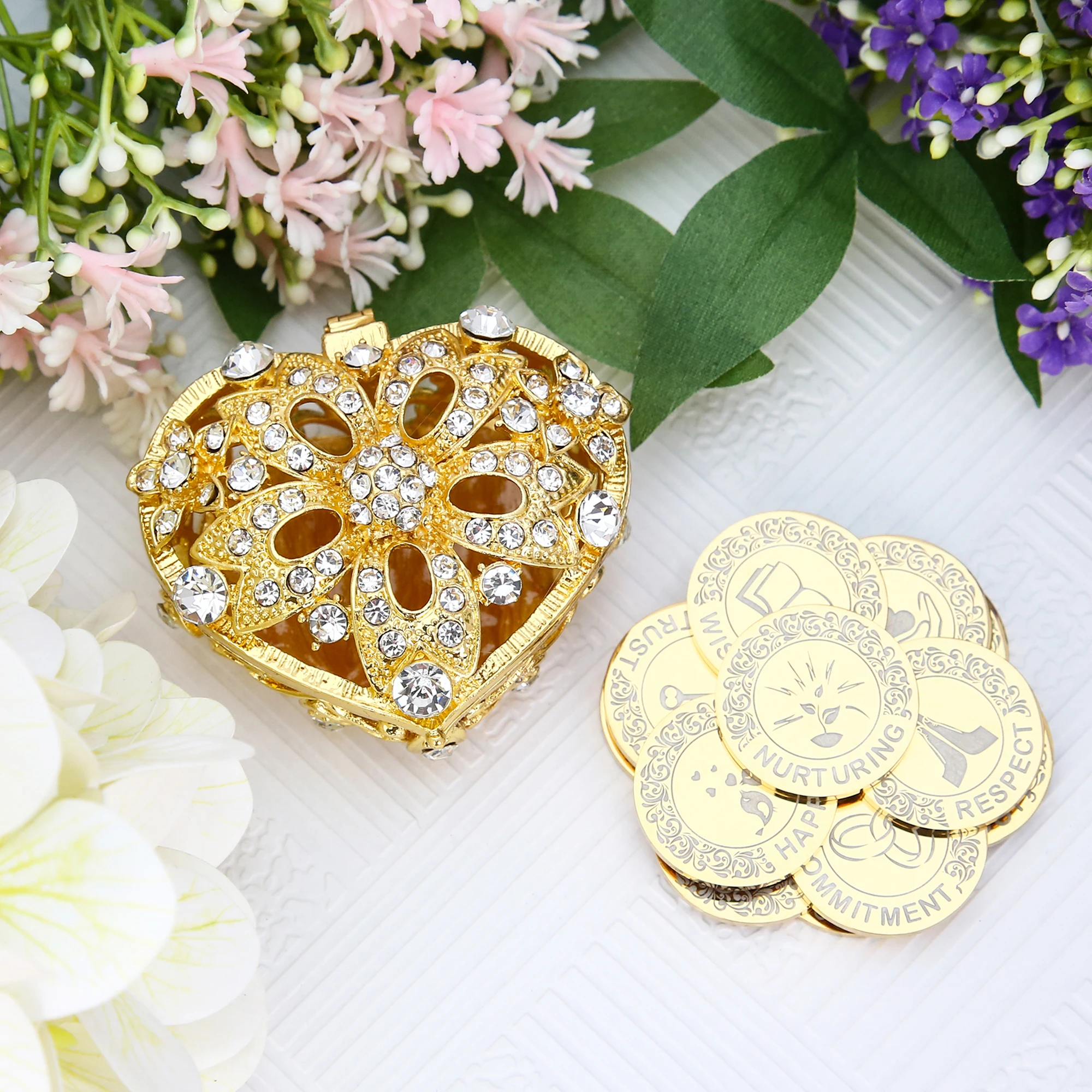Personalized Wedding Arras Coins Set, Custom Arras For Catholic Wedding Silver Heart Shaped Box, Arras De Boda Cristiana
Personalized Wedding Arras Coins Set, Custom Arras For Catholic Wedding Silver Heart Shaped Box, Arras De Boda Cristiana
